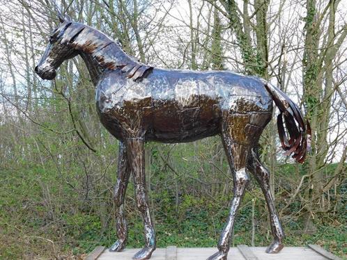 Paard ''Power'' XXL - 225 cm - Handgemaakt & Uniek, Tuin en Terras, Tuinbeelden, Dierenbeeld, Metaal, Ophalen of Verzenden