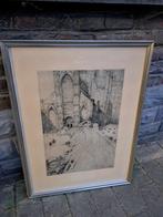gravure eglise saint nicolas a gent signe jules de bruycker, Antiek en Kunst, Kunst | Etsen en Gravures, Ophalen of Verzenden