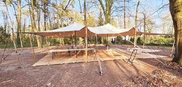 Stretchtent 10x12.5 met lussen zandkleur, Ophalen of Verzenden, Zo goed als nieuw