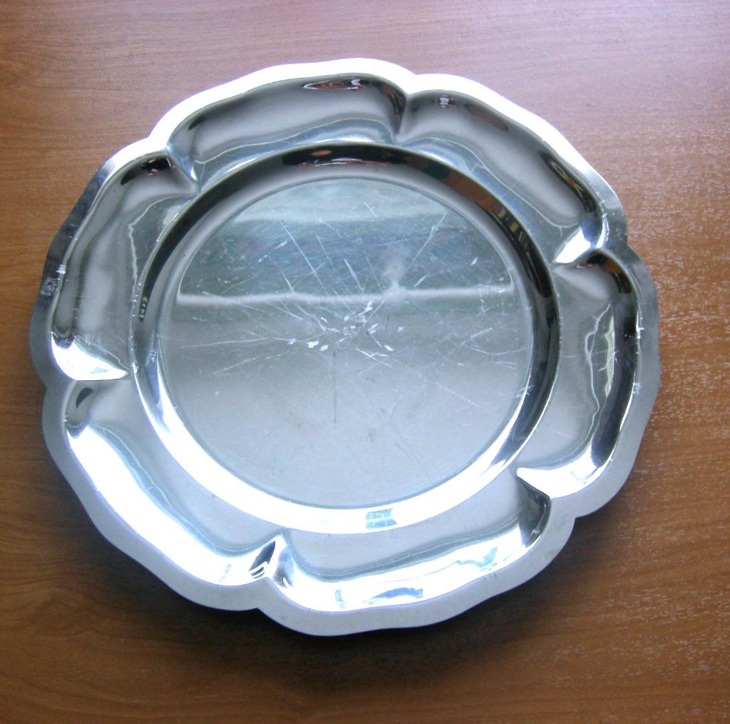 Platte ronde schaal in inox, Overige materialen, Gebruikt, Schaal, Rond