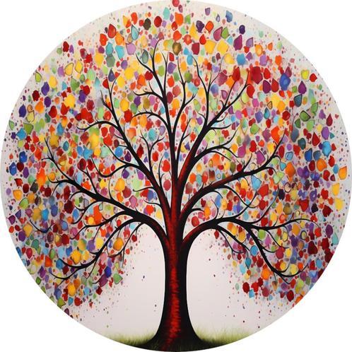 kleurrijke Boom Muurcirkel 80x80 Dibond + Ophangsysteem, Antiek en Kunst, Kunst | Schilderijen | Abstract, Verzenden
