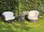 Luxe set wicker tuinstoelen rond / pool chairs met tafeltje, Ophalen, Gebruikt, Wicker