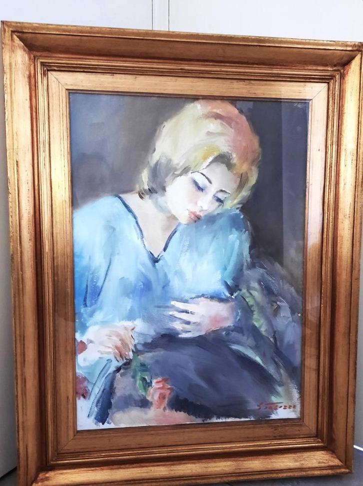 Zeer mooie oude olieverf schilderij op doek- 94 x 74 cm, Antiek en Kunst, Kunst | Schilderijen | Klassiek, Ophalen