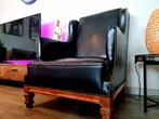 Vintage zwart lederen fauteuil - Antiek - Stoere look, Ophalen, Gebruikt, Leer