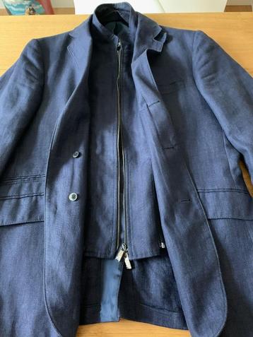 veste bleue lin et laine Corneliani T50