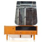 Vintage design kaptafel teak met spiegel en stijlvolle poten, Huis en Inrichting, Tafels | Kaptafels, Ophalen of Verzenden, Zo goed als nieuw