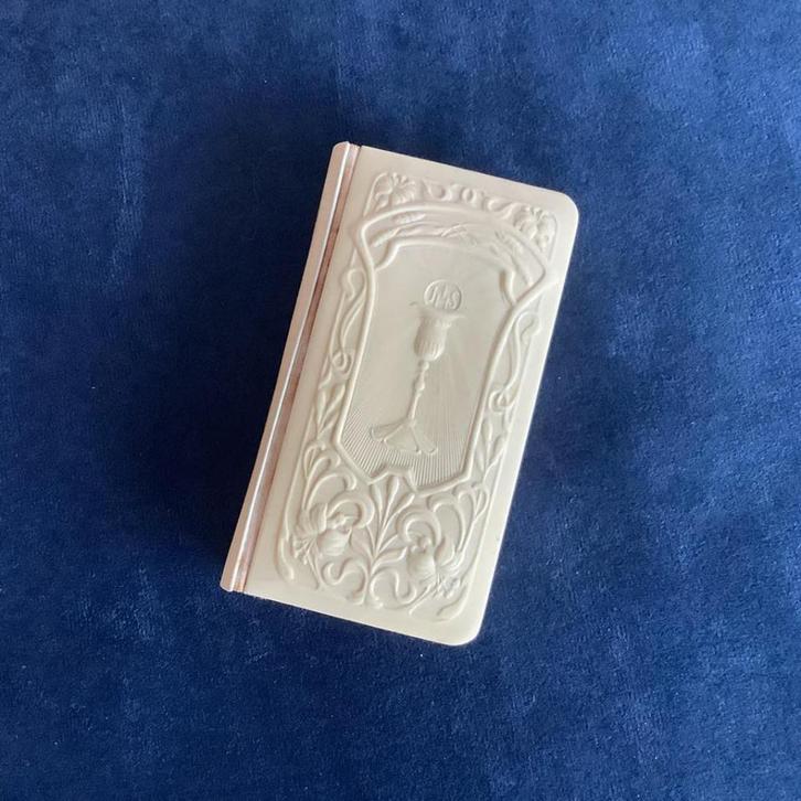 prachtig art nouveau celluloid gebedsboekje in houder, Antiek en Kunst, Curiosa en Brocante, Ophalen of Verzenden