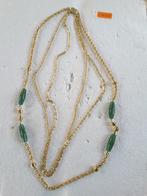 collier fantaisie doré et vert 3 rangs 70-76-85 cm C707685, Synthétique, Enlèvement ou Envoi, Neuf, Or