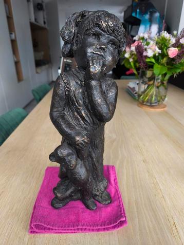 Statue en bronze, Fille avec ours en peluche, Enlèvement, Cuivre