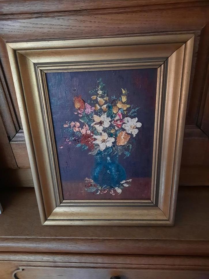 2 schilderijen met olieverf. 1 stilleven en 1 abstract, Antiek en Kunst, Kunst | Schilderijen | Klassiek, Ophalen