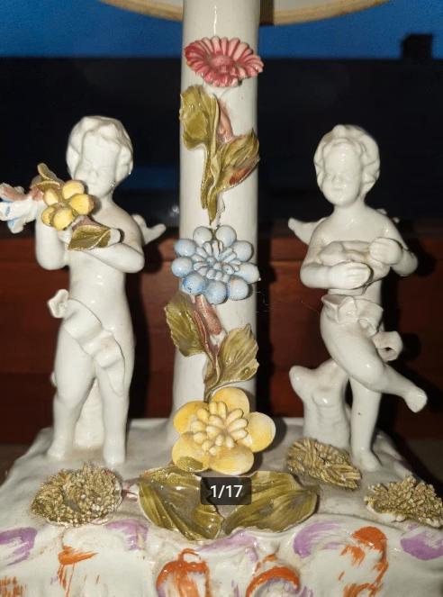 Vintage Tafellamp Porselein Bassano Engeltjes Bloemen, Antiek en Kunst, Antiek | Verlichting, Ophalen