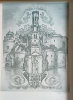 Tekening van Jan Kellner met Belfort Brugge, Ophalen of Verzenden