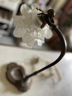 Art Nouveau Tafellamp brons  Met Bladeren En Glazen Bloemen., Antiek en Kunst, Ophalen of Verzenden