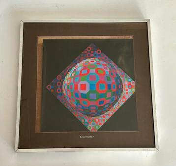 Victor Vasarely lijst rood vierkant abstract kunst antiek beschikbaar voor biedingen