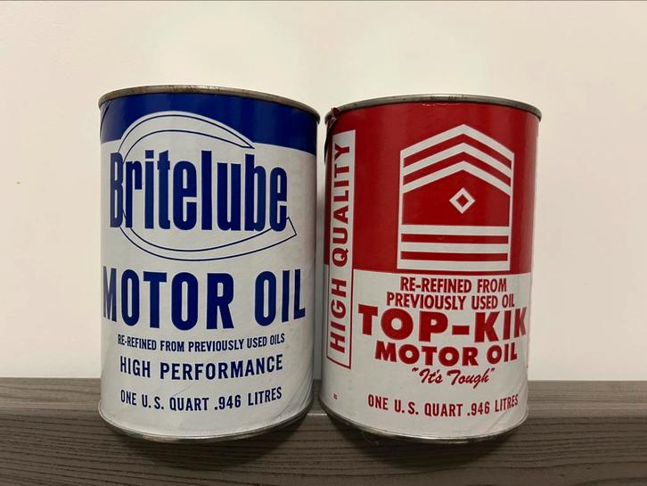 Lot Bidons d’huile olieblik one quart us Britelube / Top kik, Verzamelen, Merken en Reclamevoorwerpen, Ophalen of Verzenden