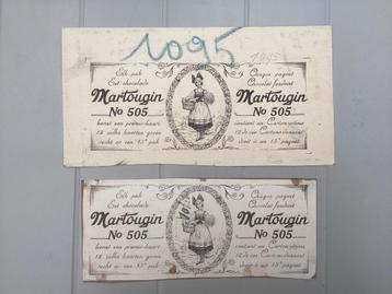Chocolat Martougin 2 originele proefdruk van wikkels prenten, Enlèvement ou Envoi, Utilisé