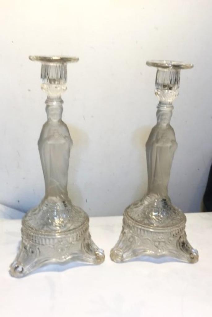 Val Saint Lambert Kristal Kandelaars Jezus Maria✨🙏💑🎁👌, Antiek en Kunst, Antiek | Kandelaars, Kristal, Ophalen of Verzenden