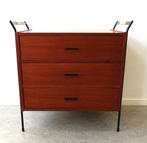 Vintage ladekast Mid-Century teak hout 60's zwart metaal, Huis en Inrichting, Kasten | Ladekasten, Ophalen, Overige materialen