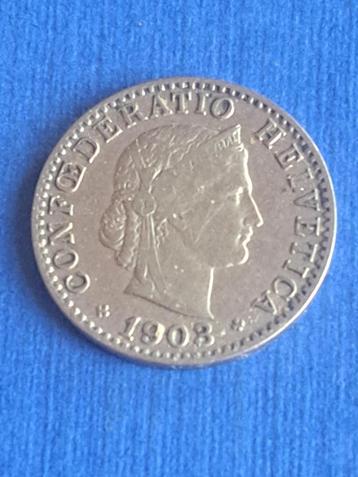 1903 Zwitserland 20 rappen, schaars beschikbaar voor biedingen