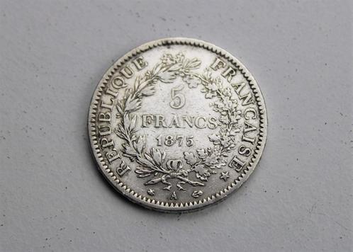 zilveren munt 5 Francs, Frankrijk, 1875, Postzegels en Munten, Munten | Europa | Niet-Euromunten, Losse munt, België, Zilver, Ophalen