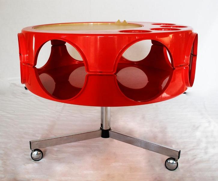 Vintage Curver Rotobar / minibar space age 1970s, Huis en Inrichting, Tafels | Bijzettafels, Gebruikt, Rond, 45 tot 60 cm, 55 tot 75 cm