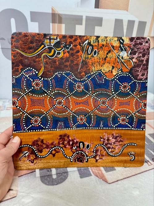 Antiek Valdo Australia Aboriginal houten bord + handtekening, Antiek en Kunst, Kunst | Beelden en Houtsnijwerken, Ophalen of Verzenden