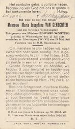 Bombardement Alveringem 1940 Maria Josephina Van Genechten, Collections, Images pieuses & Faire-part, Enlèvement ou Envoi