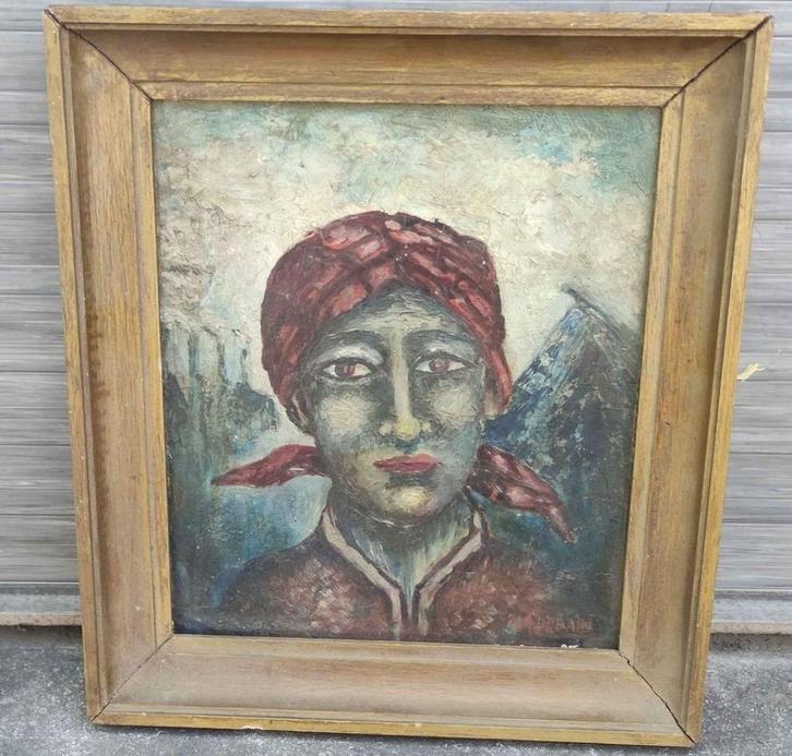 Huile sur panneau hiercheuse signe urbain, Antiek en Kunst, Kunst | Schilderijen | Klassiek, Ophalen of Verzenden