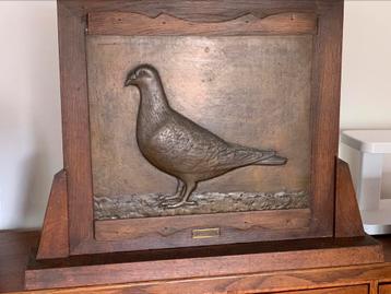 Mooie grote bronzen plakette prijsduif duif Geo Vindevogel