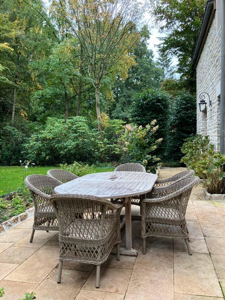 Tuinset luxe rattan tuinstoelen/ teaktafel, Tuin en Terras, Tuinsets en Loungesets, Zo goed als nieuw, Tuinset, Rotan, Ophalen