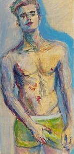 Mooi schilderij op doek van een stoere jongeman, Antiek en Kunst, Ophalen of Verzenden