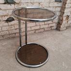 Vintage bijzettafel uit de ruimtetijd van chroom en gerookt, Huis en Inrichting, Tafels | Bijzettafels, Ophalen of Verzenden, Zo goed als nieuw