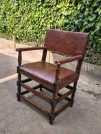 Prachtige Antieke Stoel Lederen Bekleding Massief Hout, Antiek en Kunst, Ophalen
