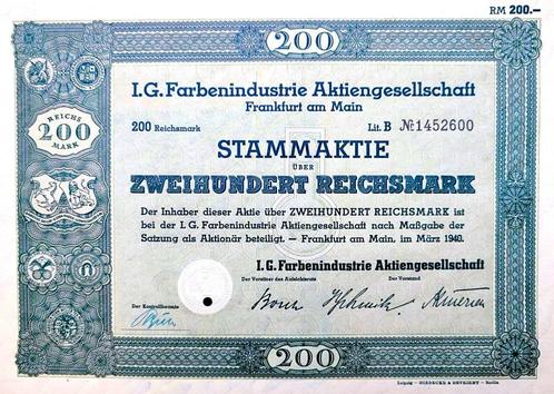 IG FARBEN (Zyklon B) 1940 uitgave!, Postzegels en Munten, Aandelen en Waardepapieren, Aandeel, 1920 tot 1950, Ophalen of Verzenden