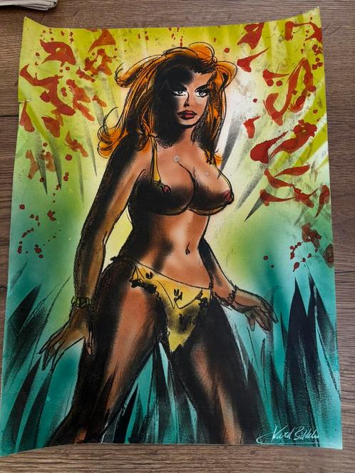 De rode ridder Karel Biddeloo tekening airbrush Galaxa, Boeken, Stripverhalen, Zo goed als nieuw, Ophalen of Verzenden
