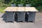 Teak / wicker tuinset 6 personen., Ophalen, Gebruikt, 6 zitplaatsen, Teakhout
