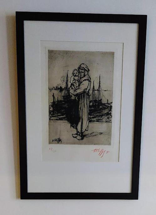 Oleffe August - Ets - Getekend/kader/Nummer, Antiek en Kunst, Kunst | Etsen en Gravures, Ophalen of Verzenden