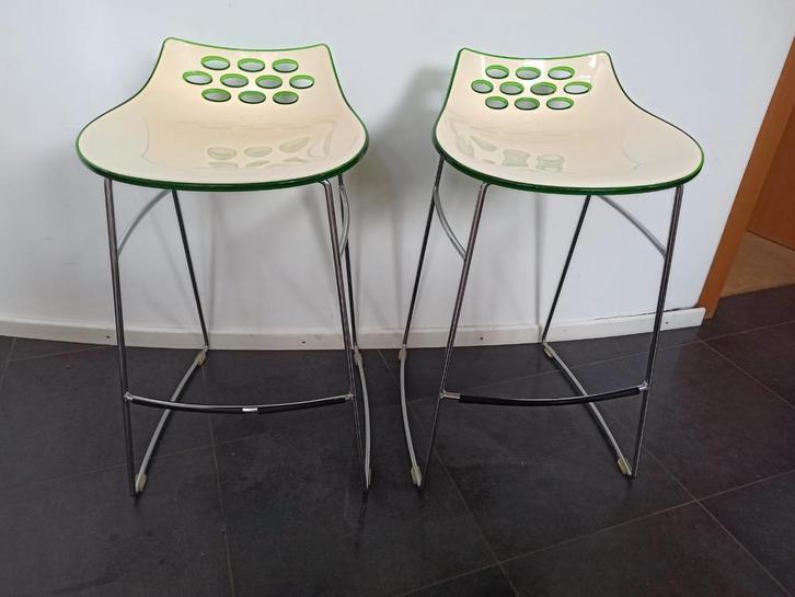 JAM Calligaris vintage design kruk met groene zitting en b, Huis en Inrichting, Barkrukken, Gebruikt, Metaal, Ophalen