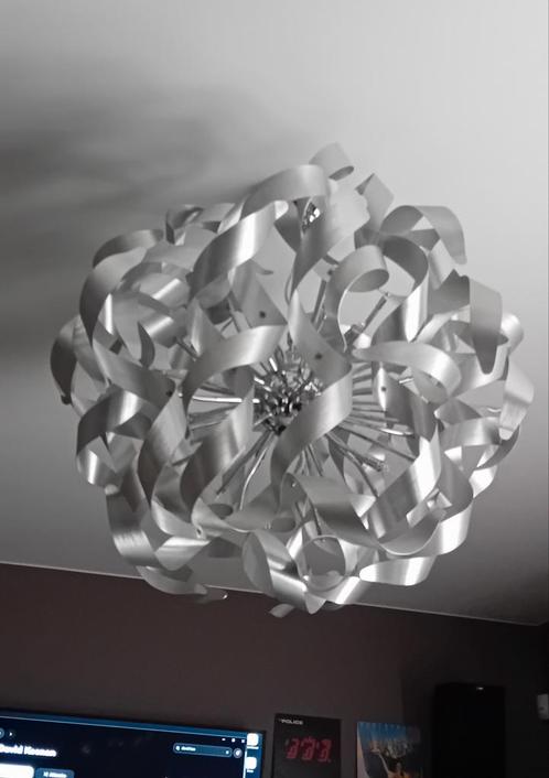 Designkroonluchter geborsteld aluminium diameter 90 cm, Huis en Inrichting, Lampen | Kroonluchters, Zo goed als nieuw, Ophalen of Verzenden