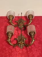 2 Bras Applique cristal + bronze ancien, Antiek en Kunst, Ophalen of Verzenden, Brons