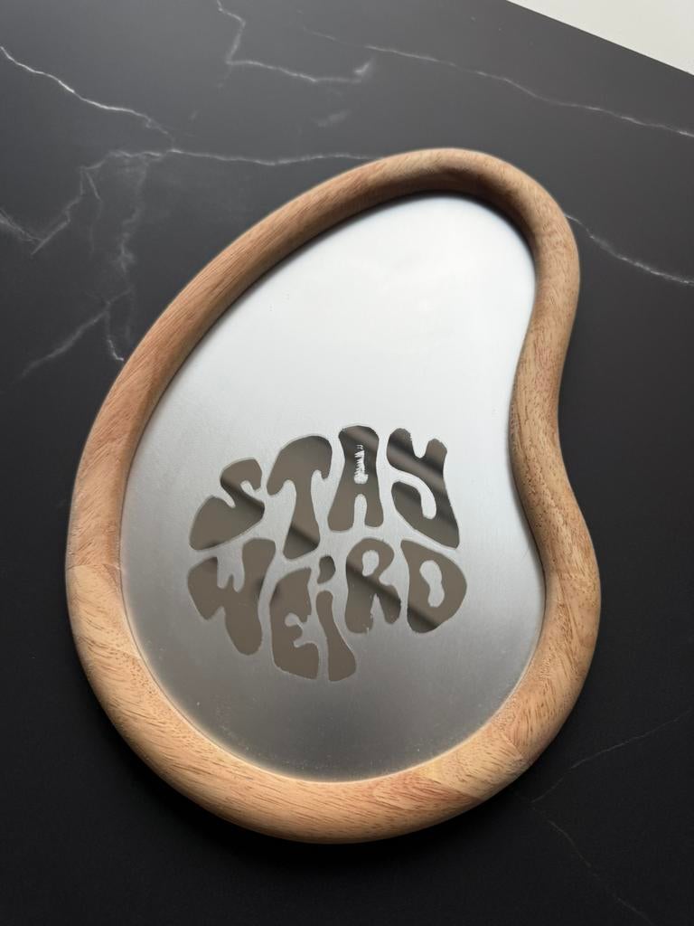 Stay Weird spiegeltje, Antiek en Kunst, Antiek | Spiegels, Ophalen, Overige vormen, Minder dan 50 cm, Minder dan 100 cm