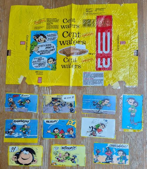 Gaston Lagaffe série complète 10 autocollants LU  1988, Verzamelen, Stripfiguren, Zo goed als nieuw, Plaatje, Poster of Sticker