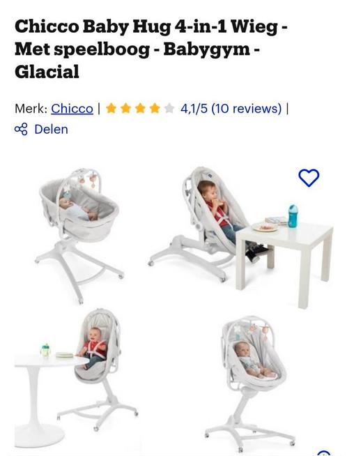 4in1 Chicco, van wiegje opvouwbaar tot eetstoeltje., Kinderen en Baby's, Babywiegjes en Ledikanten, Ophalen