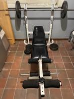 Fitness Bench Press + EZ Bar + Gewichten, Sport en Fitness, Ophalen, Benen, Gebruikt, Krachtstation
