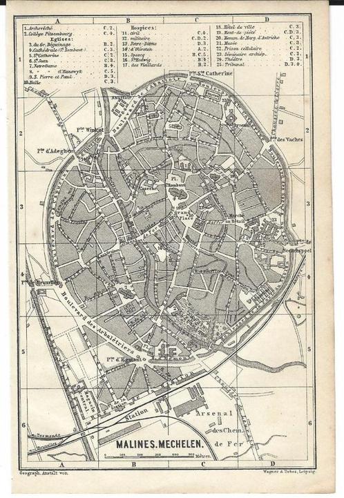 1875 - Mechelen stadsplannetje, Livres, Atlas & Cartes géographiques, Envoi