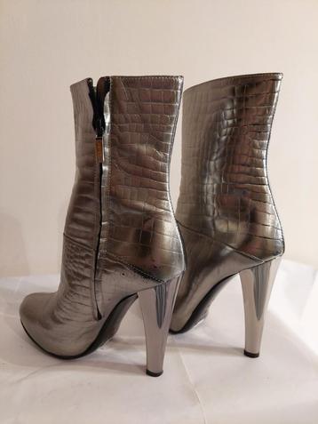 296C* CASADEI sexy boots cuir argent high heels (36)