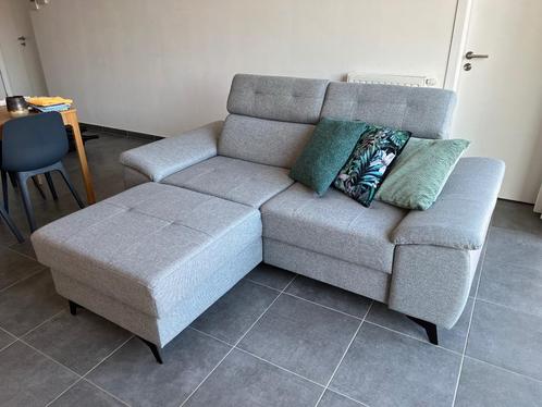 Grijze hoekzetel + opbergruimte, Huis en Inrichting, Zetels | Zetels en Chaises Longues, Zo goed als nieuw, Driepersoons, 150 tot 200 cm