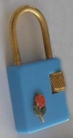Petit cadenas bleu avec anse dorée et fleur en émail, Garçon ou Fille, Utilisé, Enlèvement ou Envoi