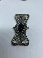 Vintage zilveren broche met onyx, Ophalen of Verzenden, Zilver, Broche, Met edelsteen