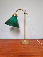 Art Deco bureaulamp in messing en groene conische opaline, Antiek en Kunst, Ophalen of Verzenden